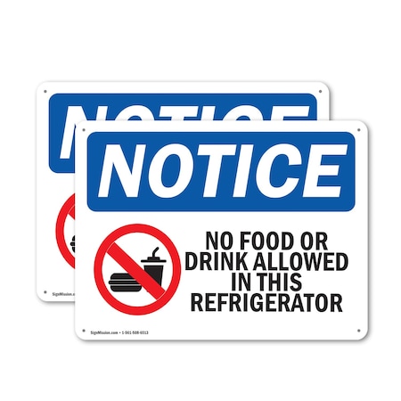 Signmission No Food Or Drink In This Refrigerator, 24 in W x Rectangle, Aluminum OS-2PACK-NS-A-1824-L-16129